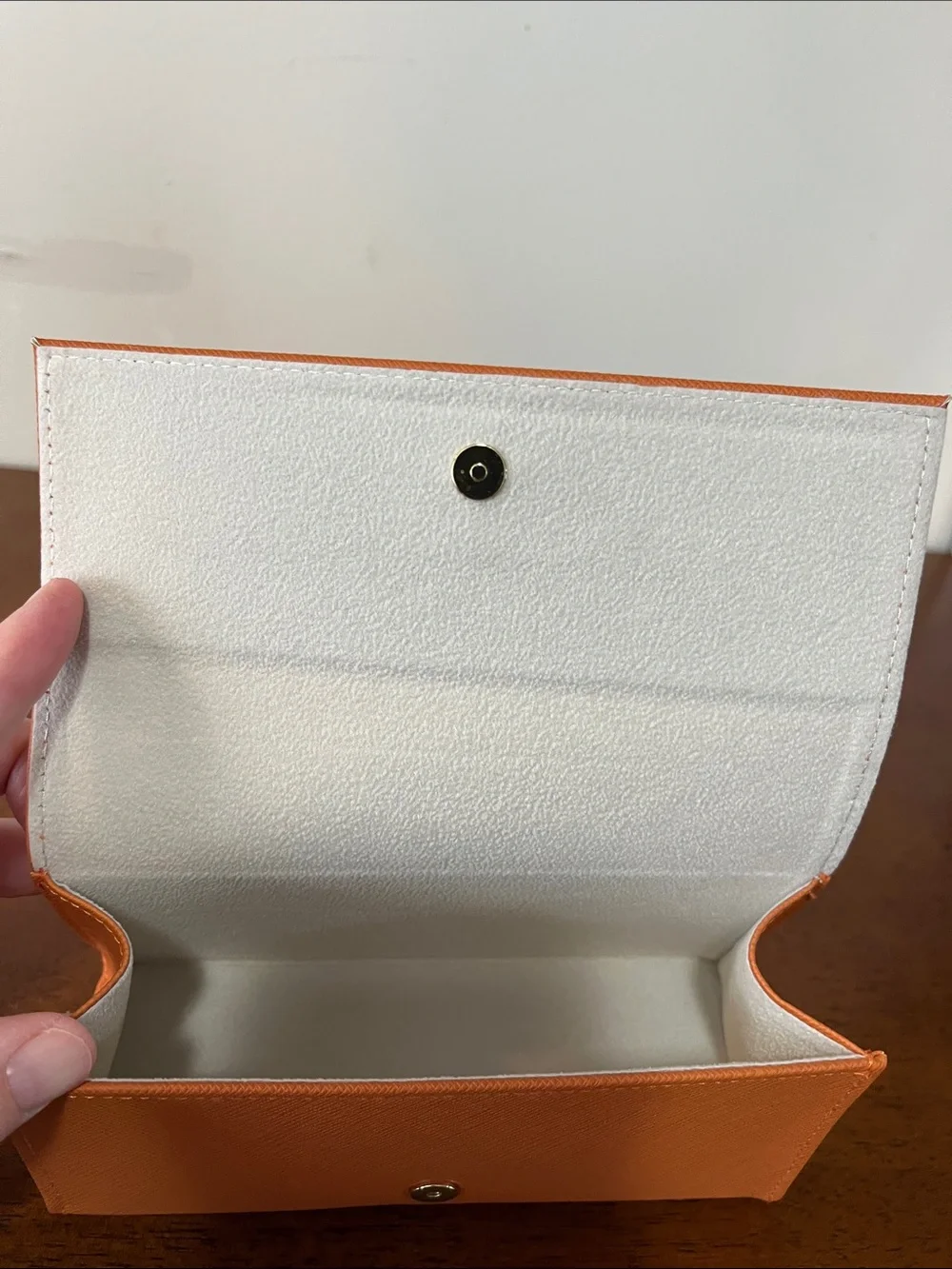 Tory Burch Bright Orange Saffiano Continental Glasses Case with Logo